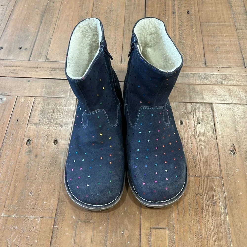 Mini Boden blue suede metallic dot Chelsea boots